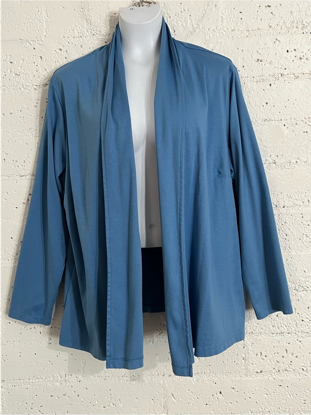 LL Bean Plus Cardigan Top 2X Blue Open Front Long Sleeve 100% Supima Cotton E15
